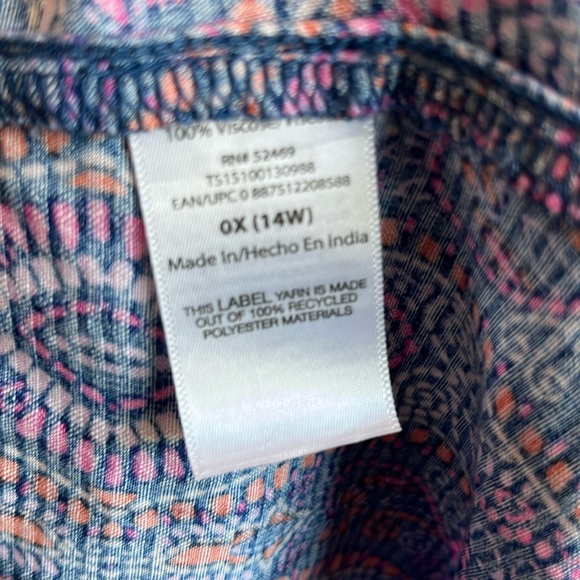 Terra & Sky Women's Boho Paisley  Shirred Mini Dress Plus Size 0X (14W) - Picture 14 of 14